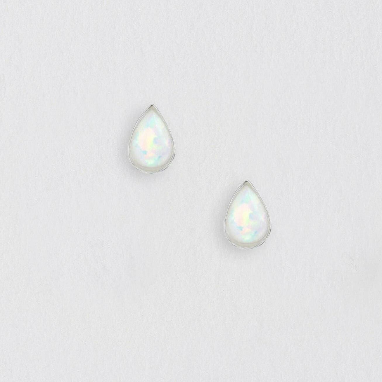 Silver Stud Earrings – 925 Sterling Silver Opal Teardrop Lightweight Hypoallergenic Design - Crumble and Core