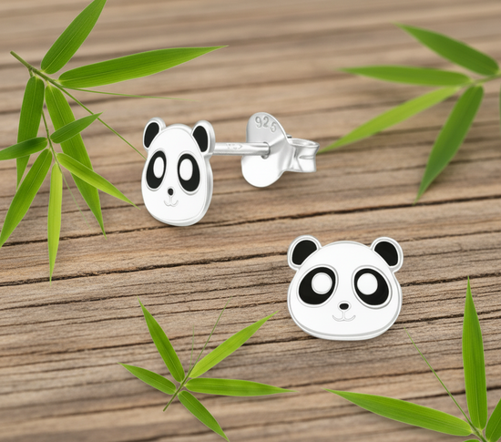 Panda Silver Earrings – Sterling Silver Studs | Hypoallergenic Nickel-Free Jewelry - Crumble and Core
