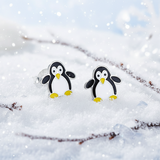 Silver Stud Earrings – Hypoallergenic Penguin Kids Studs | Nickel-Free Comfort - Crumble and Core
