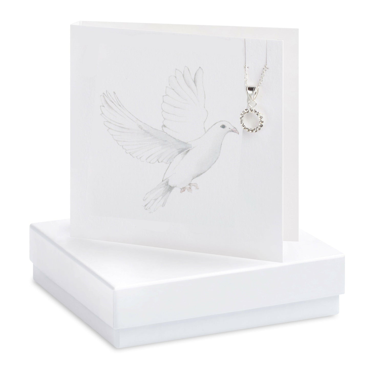Sterling Silver Cubic Zirconia Pendant Necklace Gift Set with Gift Box Dove Greeting Card - Religious Gift - Crumble and Core