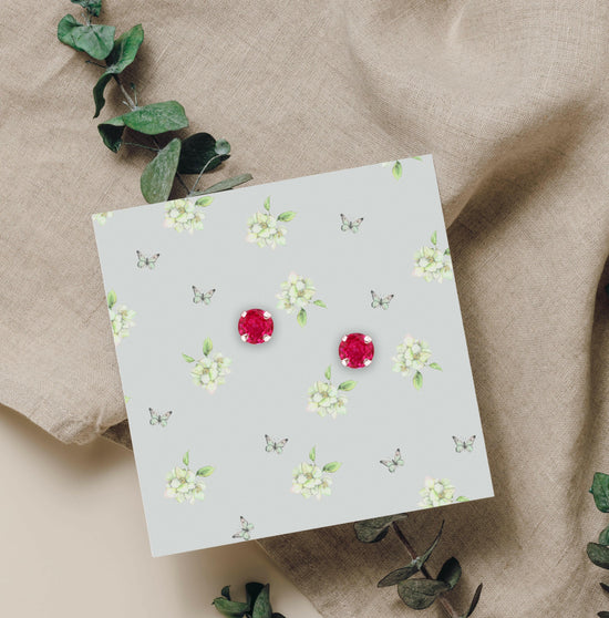 Sterling Silver Ruby Stud Earrings - Jewellery Gift, Box and Card for all occasions - Crumble and Core