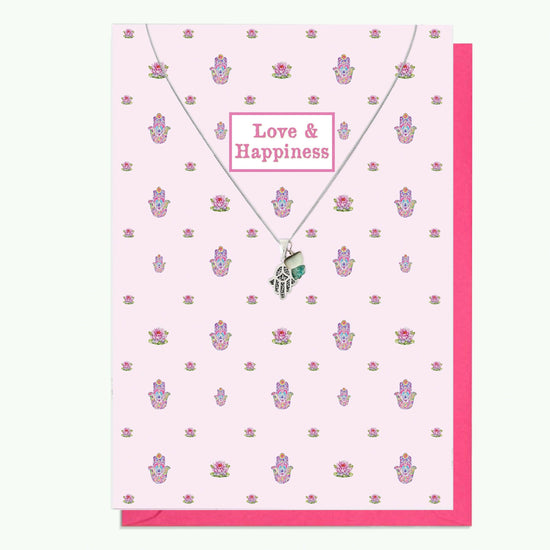 Sterling Silver Hamsa Pendant Necklace and Crystal Charm Card - Crumble and Core