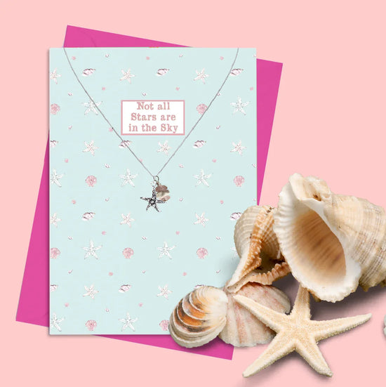 Sterling Silver Starfish Pendant Necklace with Handmade Crystal Charm and Card - Crumble and Core