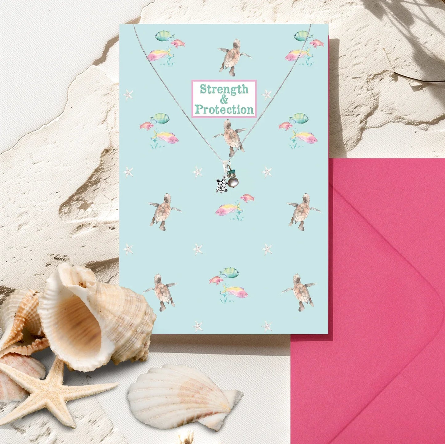 Sterling Silver Turtle Pendant Necklace with Handmade Crystal Charm and Card - Crumble and Core