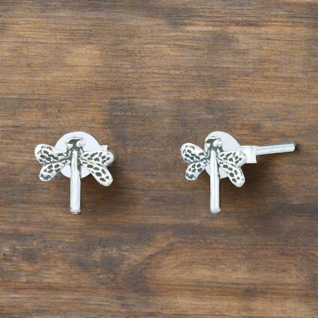 Silver Stud Earrings – Lightweight Sterling Dragonfly Studs With Butterfly Backs - Crumble and Core