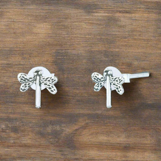 Silver Stud Earrings – Lightweight Sterling Dragonfly Studs With Butterfly Backs - Crumble and Core