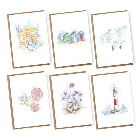 Boxed 'Seaside' pack of assorted A6 cards - Crumble and Core