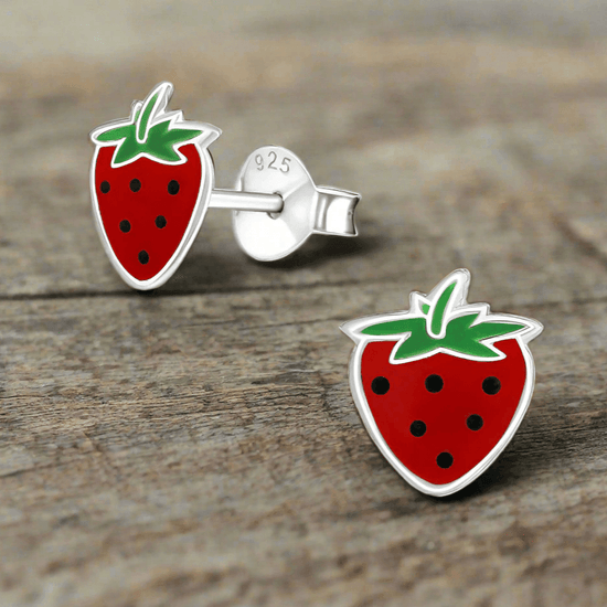 Sterling Silver Strawberry Stud Earrings - Jewellery Gift, Box and Card for all occasions - Crumble and Core
