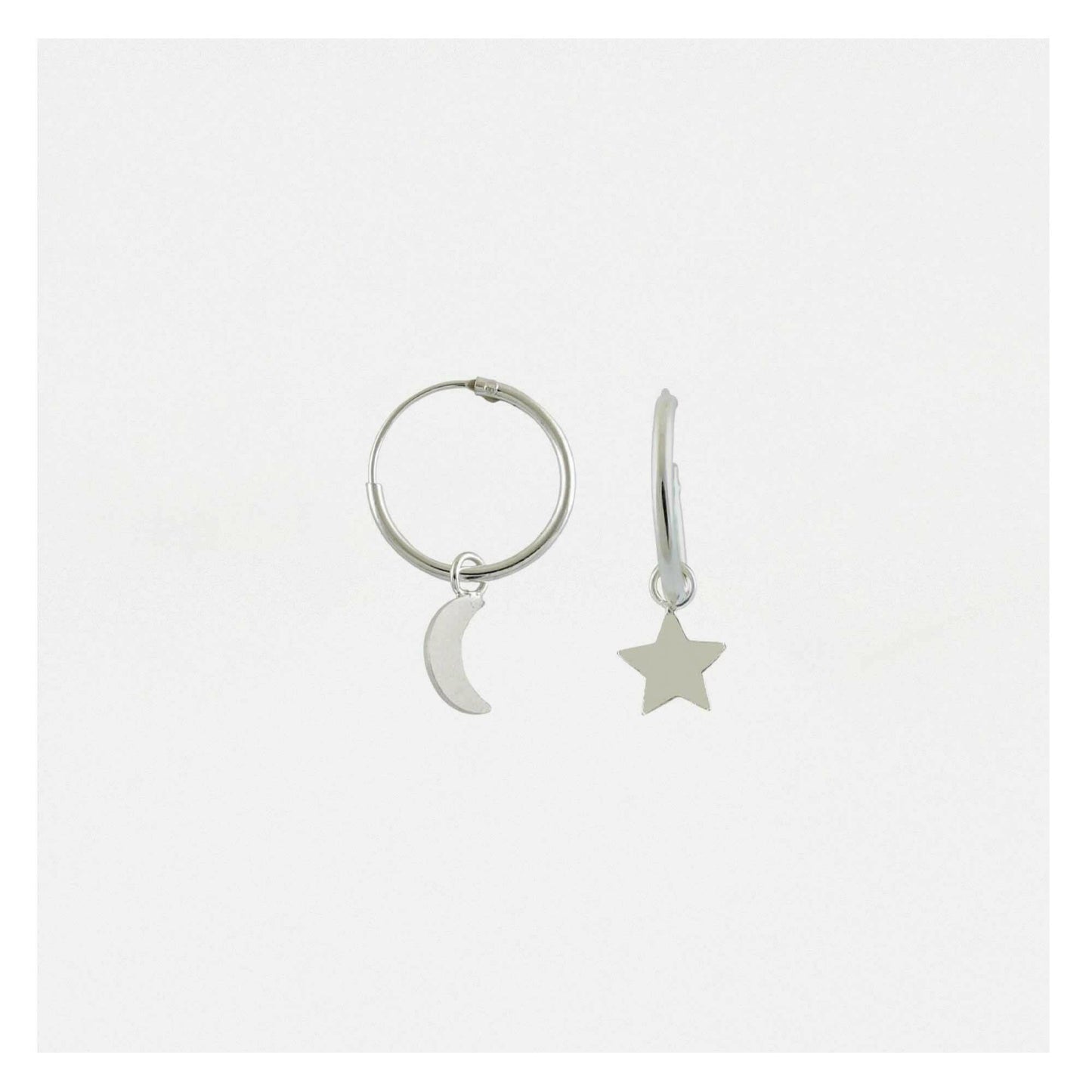 Sterling Silver Hoop Earrings – 12mm Huggie Hoops with Moon & Star Charms - Crumble and Core