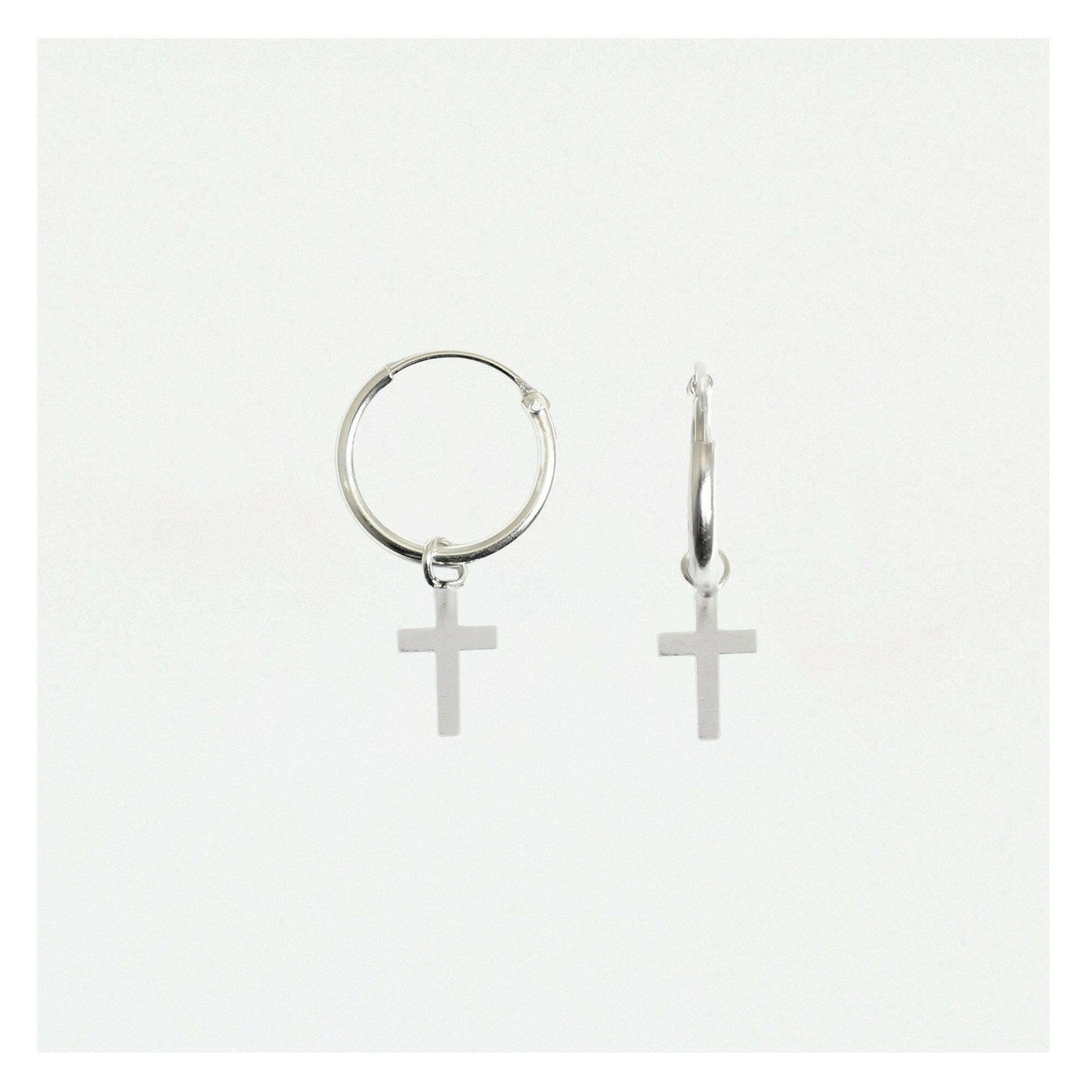 Silver Cross Earrings – Sterling Silver 925 Huggie Hoop Earrings 12mm Gift - Crumble and Core