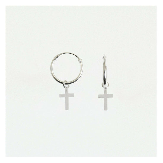 Silver Cross Earrings – Sterling Silver 925 Huggie Hoop Earrings 12mm Gift - Crumble and Core