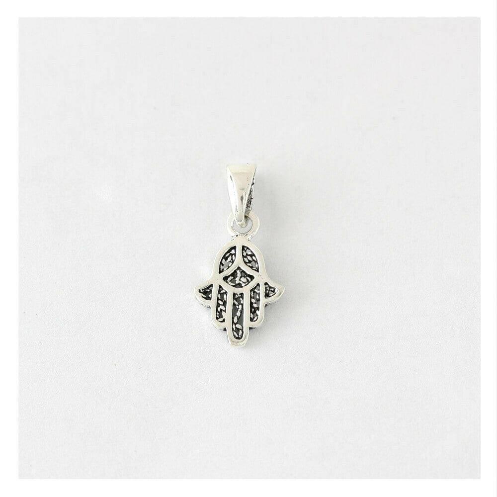 Sterling Silver Hamsa Necklace - Protective Amulet Pendant Jewelry - Crumble and Core