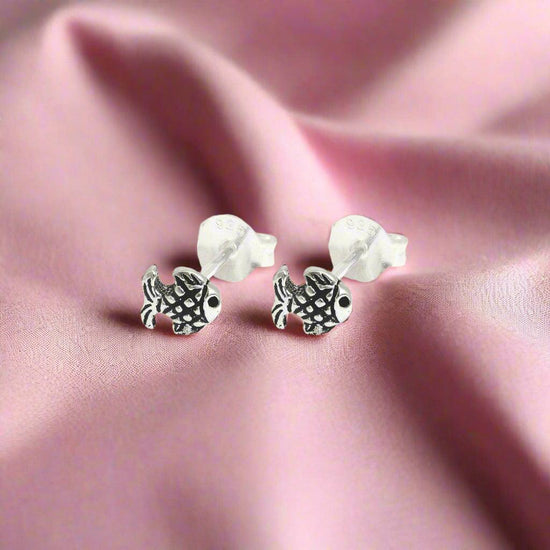 Silver Fish Stud Earrings – Hypoallergenic Sterling Silver Ocean Theme Jewelry Gift - Crumble and Core