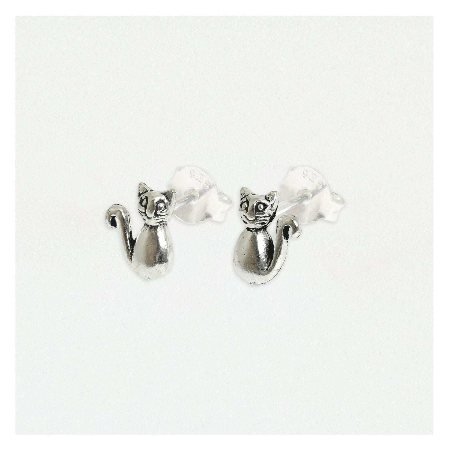 Silver Cat Earrings – Hypoallergenic Sterling Silver Studs | Lightweight Ear Studs - Crumble and Core