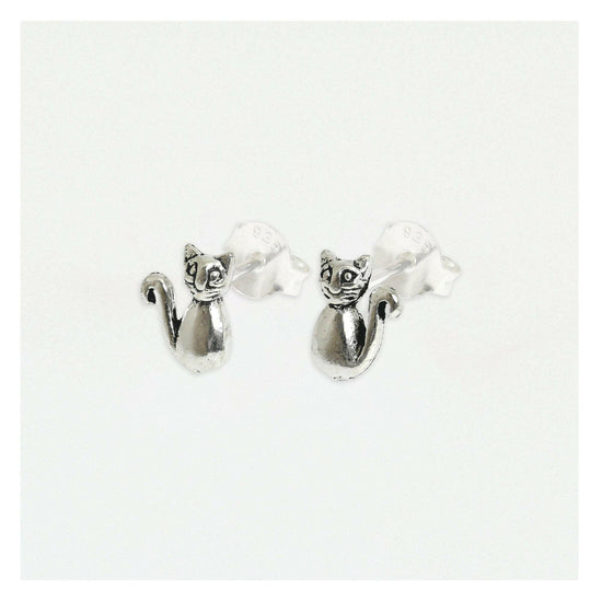 Silver Cat Earrings – Hypoallergenic Sterling Silver Studs | Lightweight Ear Studs - Crumble and Core
