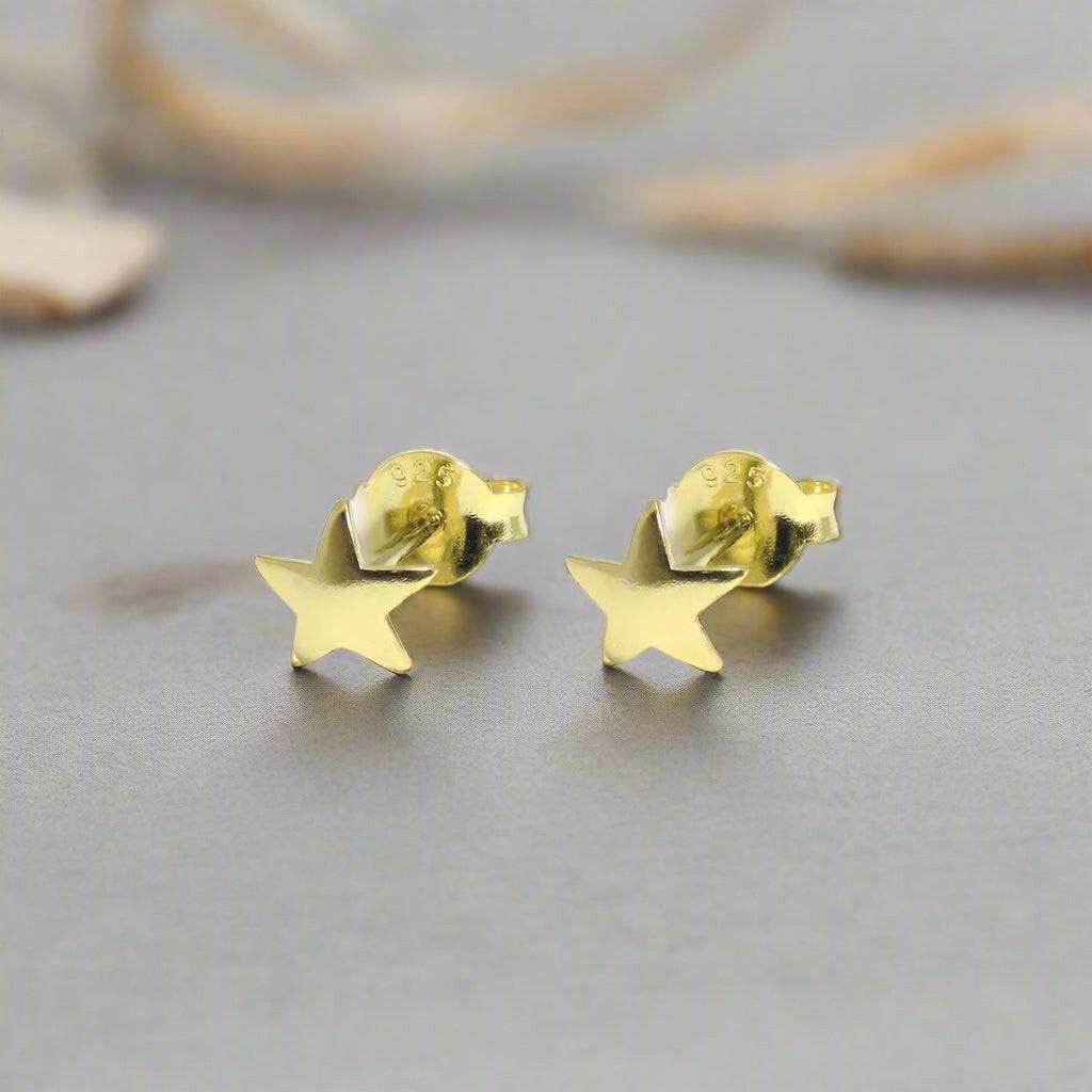 Gold Plated Silver Earrings – 24K Gold Plated Studs | Star Shape Sterling Silver - Crumble and Core