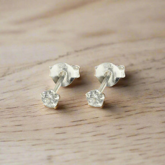 Silver Stud Earrings – Sparkling Cubic Zirconia Sterling Silver Studs With Butterfly Backs - Crumble and Core