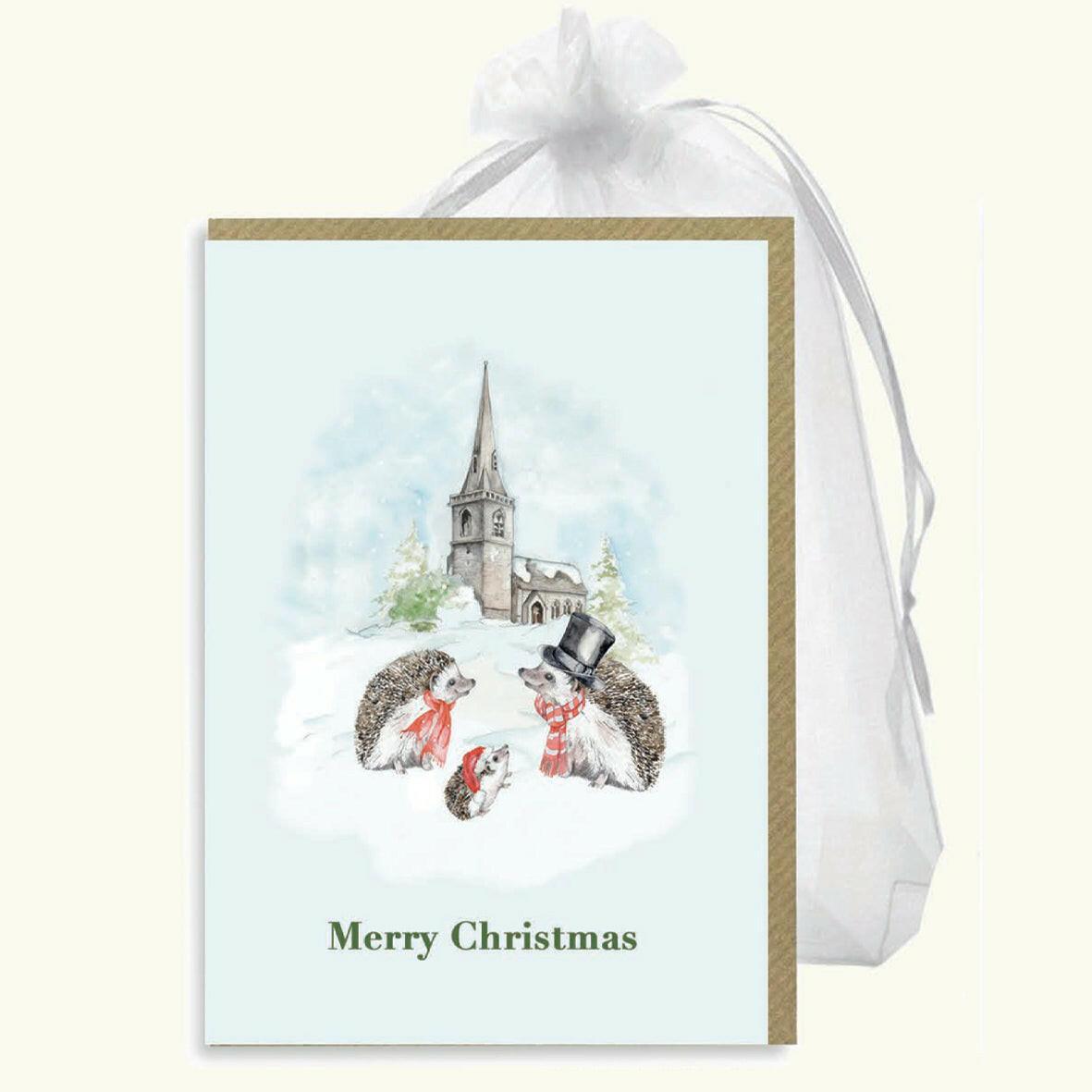 Christmas Pack of 6 A6 Cards In Organza Bag-Hedgehogs - Crumble and Core