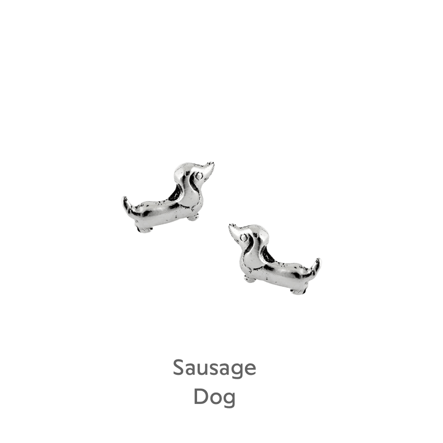 Sterling Silver Heart Stud Earrings with Sausage Dog Greeting Card - Gift Boxed - Crumble and Core