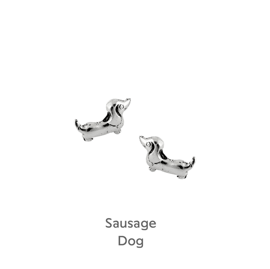 Sterling Silver Heart Stud Earrings with Sausage Dog Greeting Card - Gift Boxed - Crumble and Core