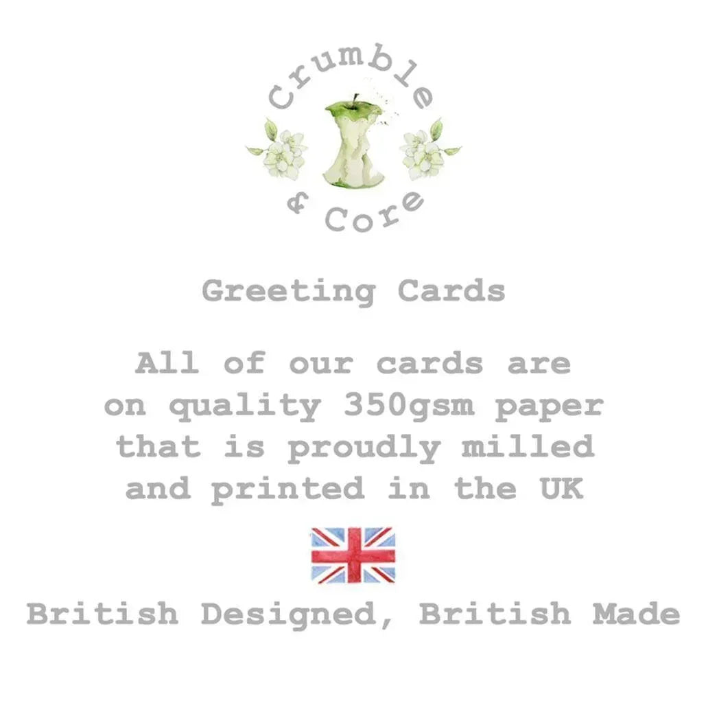 Crumble and Core British made greeting cards, 350gsm paper, UK flag, handcrafted design.