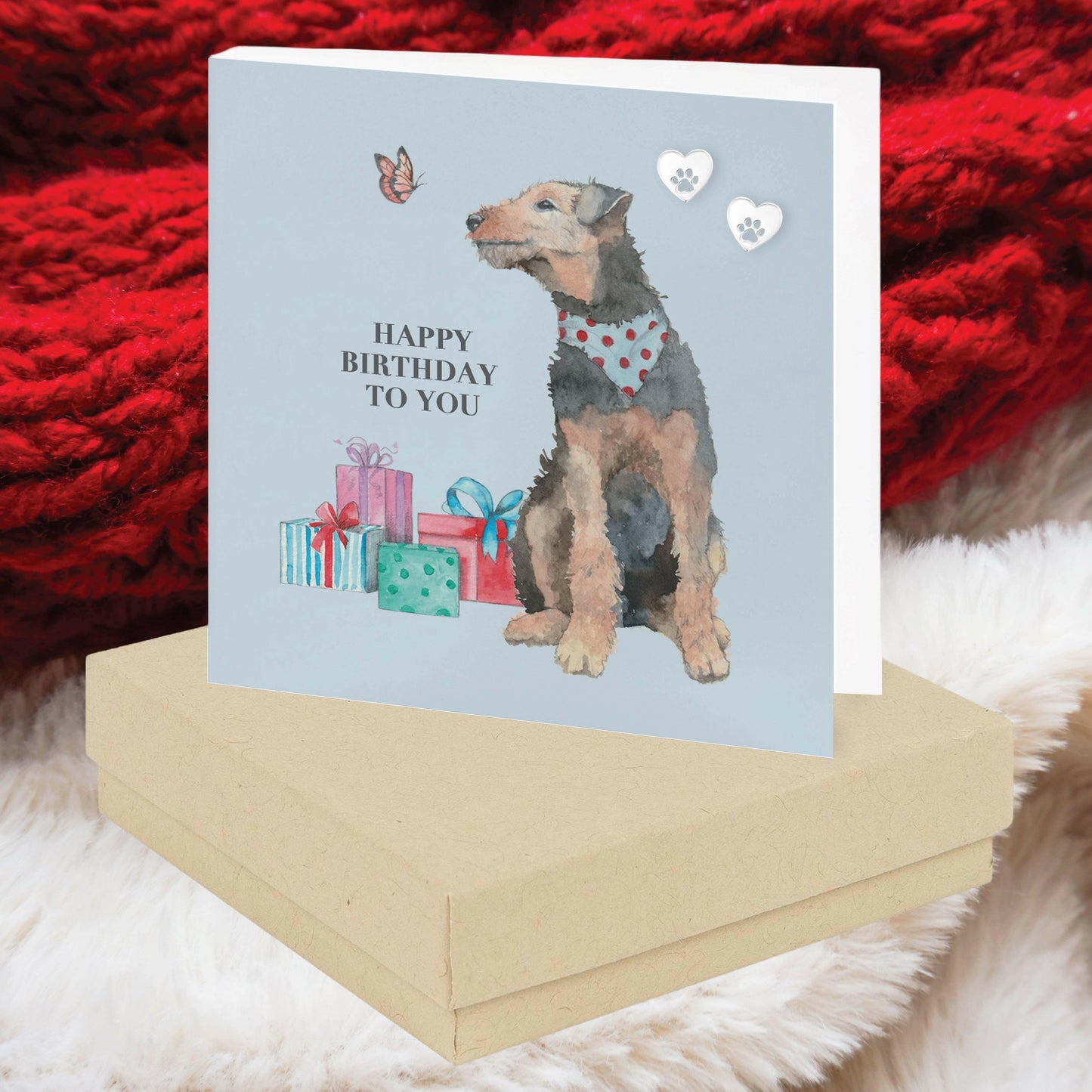 Sterling Silver Dog Paw Heart Stud Earrings - Happy Birthday Gift for Dog Lovers in a Gift Box - Crumble and Core