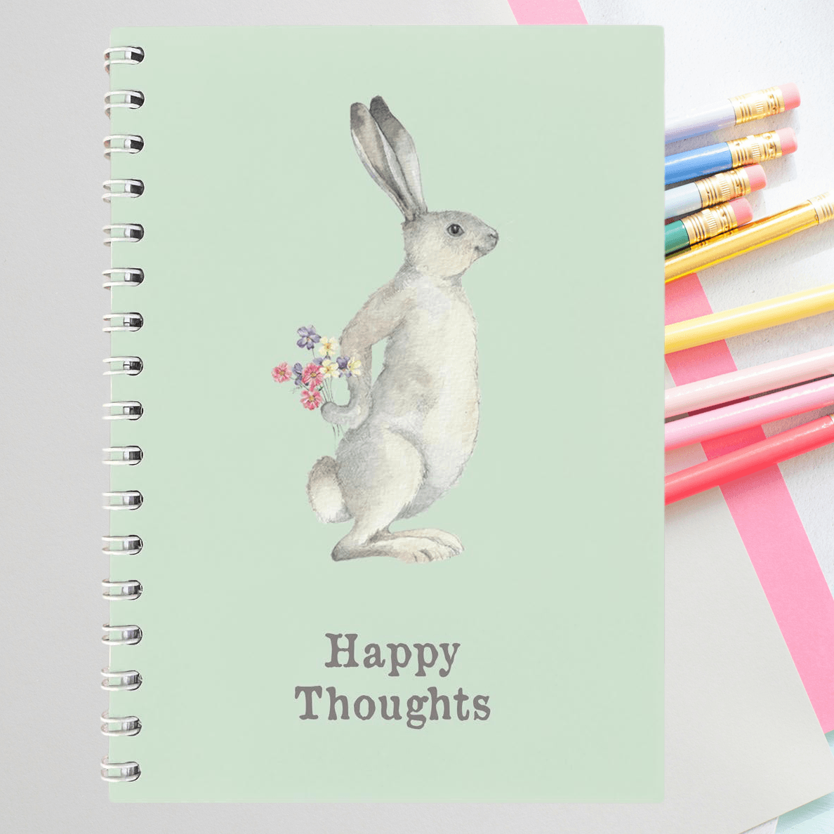 Wire Bound Notebook - Happy Thoughts - Journal for Easy Jottings - Crumble and Core