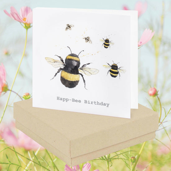 Bee Sterling Silver Stud Earrings Gifted in Boxed Birthday Card - Perfect for Celebrations - Crumble and Core