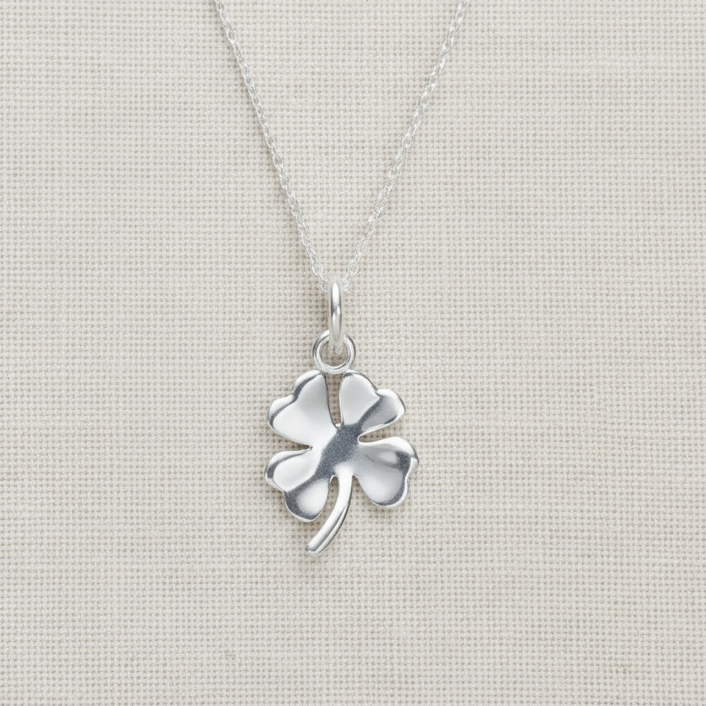 Silver Necklace - Clover Lucky Charm - Good Luck Gift - Crumble and Core