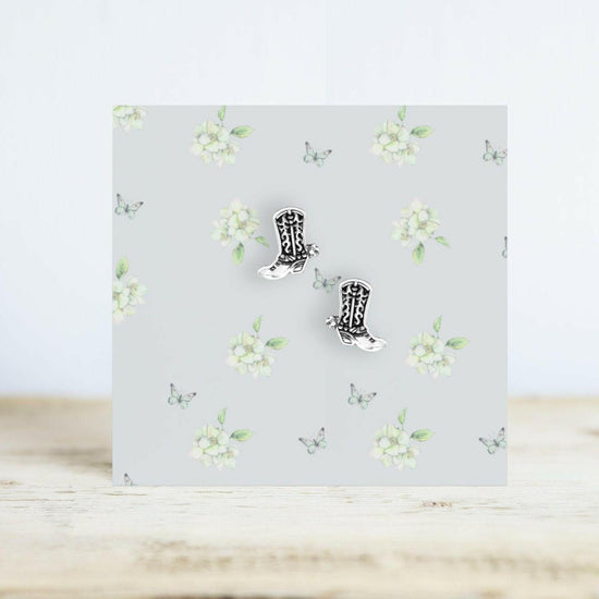 Silver Stud Earrings – Hypoallergenic 925 Sterling Silver Cowboy Boot Studs - Crumble and Core