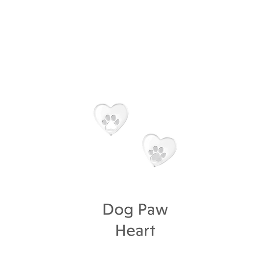 Sterling Silver Dog Paw Heart Stud Earrings - Happy Birthday Gift for Dog Lovers in a Gift Box - Crumble and Core