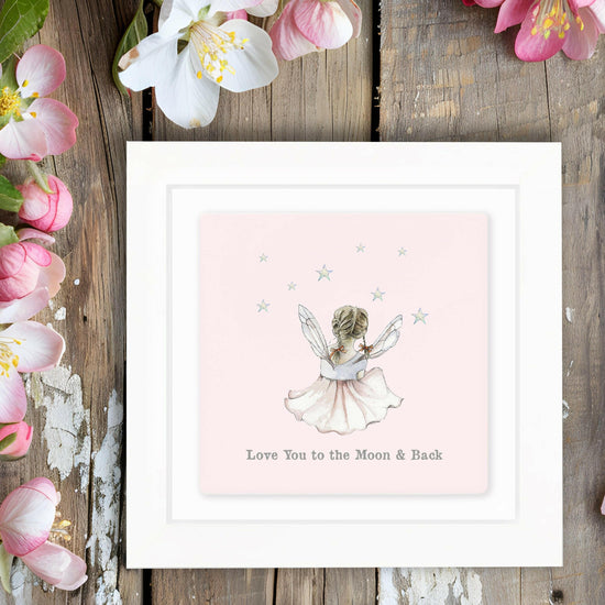 Hand Finished Ceramic Framed Tile Print - Fairy Love You To The Moon Design - Home Decor - Gifts for Her - Nursery Decor - Newborn Gifts - Crumble and Core
