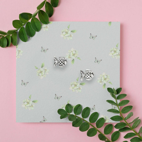 Silver Fish Stud Earrings – Hypoallergenic Sterling Silver Ocean Theme Jewelry Gift - Crumble and Core