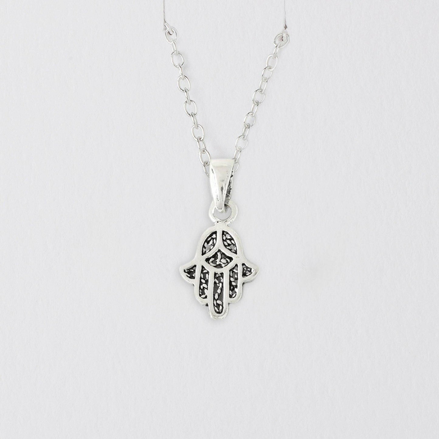 Sterling Silver Hamsa Necklace - Protective Amulet Pendant Jewelry - Crumble and Core