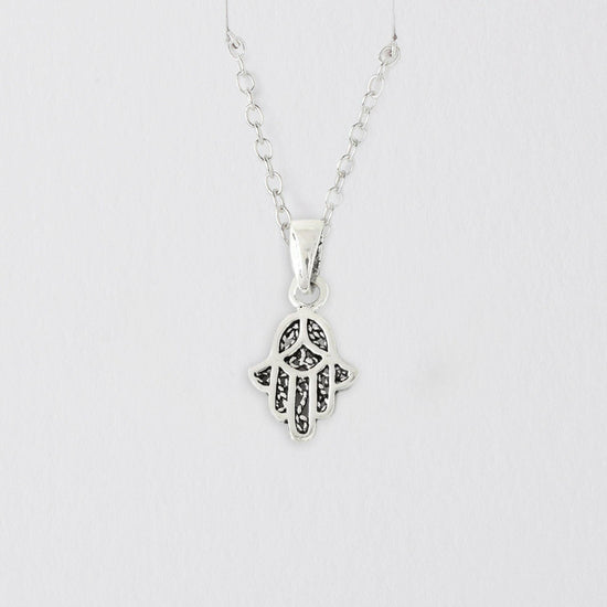 Sterling Silver Hamsa Necklace - Protective Amulet Pendant Jewelry - Crumble and Core