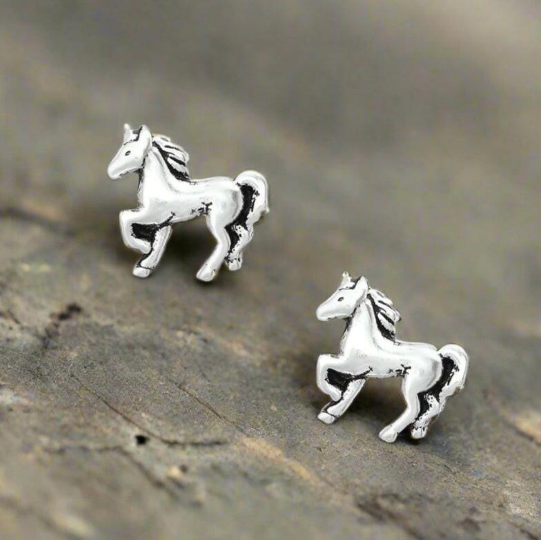 Silver Horse Earrings – Sterling Silver Studs | Hypoallergenic Lightweight Gift - Crumble and Core