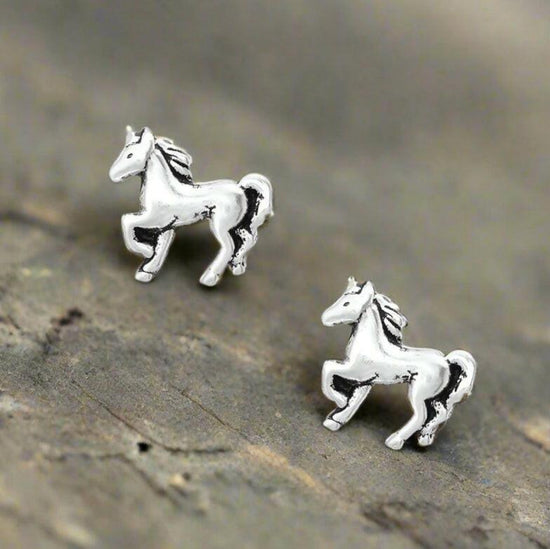 Silver Horse Earrings – Sterling Silver Studs | Hypoallergenic Lightweight Gift - Crumble and Core