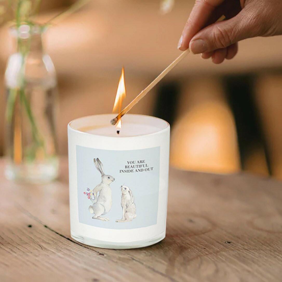 Boxed Candle Cute Hare - Scented Candle & Greeting Card - Perfect Gift in Box - Thoughtful Surprise - Crumble and Core