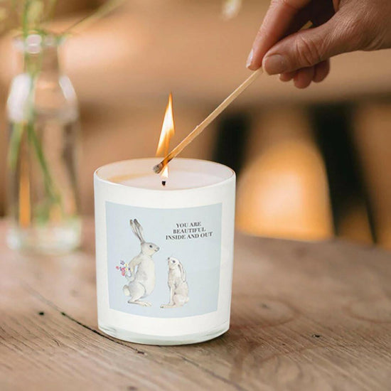 Boxed Candle Cute Hare - Scented Candle & Greeting Card - Perfect Gift in Box - Thoughtful Surprise - Crumble and Core