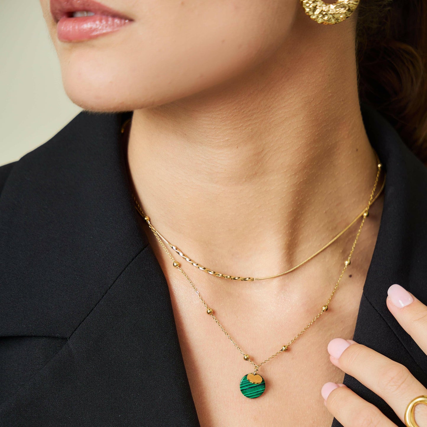 Gold Malachite Pendant Necklace - Crumble and Core