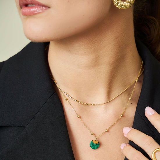 Gold Malachite Pendant Necklace - Crumble and Core