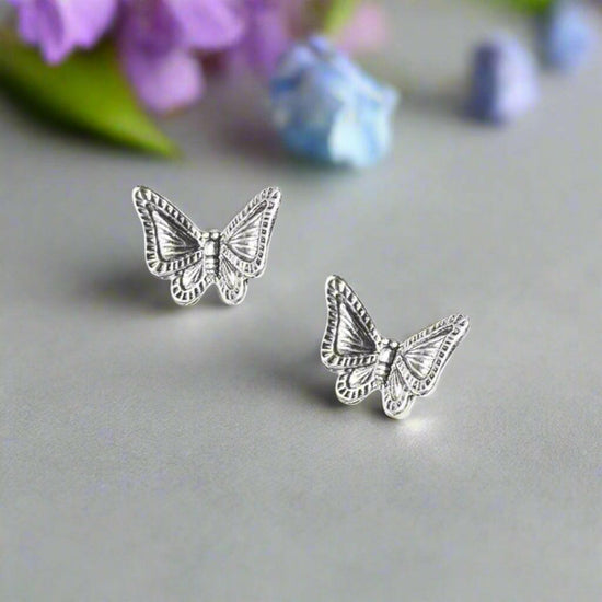 Silver Stud Earrings – Hypoallergenic Butterfly Sterling Silver Studs With Lightweight Comfort - Crumble and Core