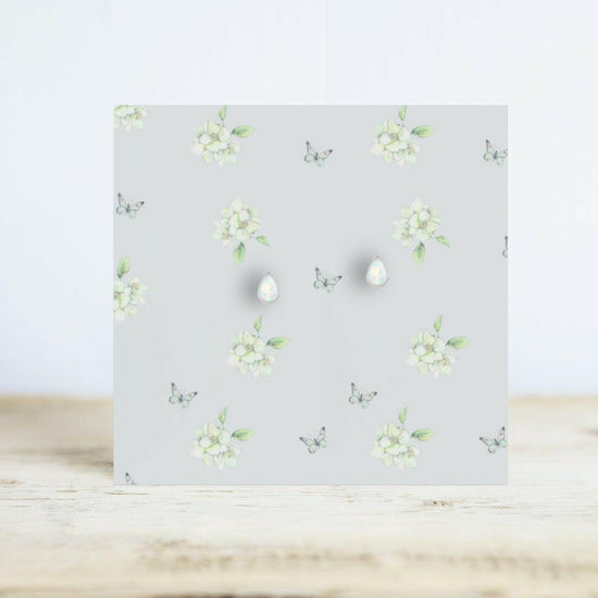 Silver Stud Earrings – 925 Sterling Silver Opal Teardrop Lightweight Hypoallergenic Design - Crumble and Core