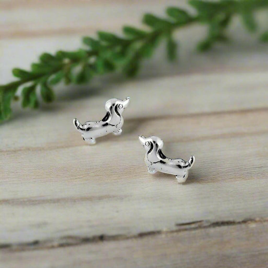 Sausage Dog Earrings – Sterling Silver Studs | Hypoallergenic Nickel-Free Gift - Crumble and Core