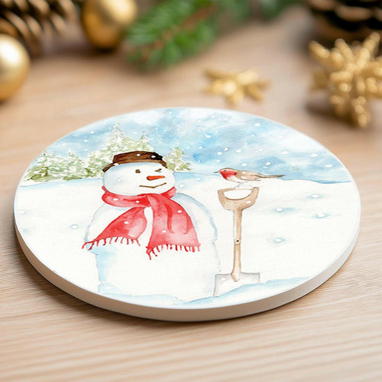 Ceramic Coaster - Christmas Drinks Coaster - Snowman - Crumble and Core