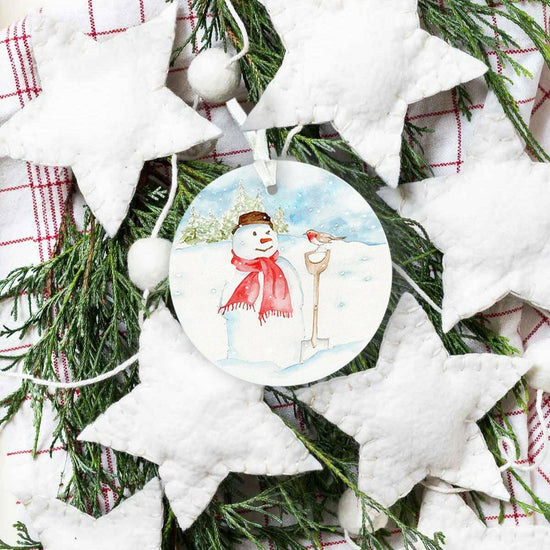 Christmas Snowman Hanging Ceramic Decoration - Festive Home Decor for the Holidays - Christmas Tree Decoration - Keepsake gift - Crumble and Core