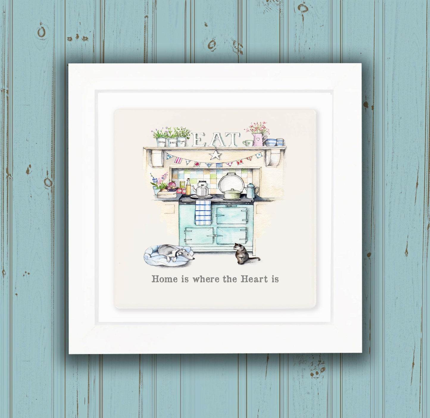 Hand Finished Ceramic Framed Tile Print - Aga Home Is Where The Heart Is Design - Home Decor - Gifts for Her - Crumble and Core