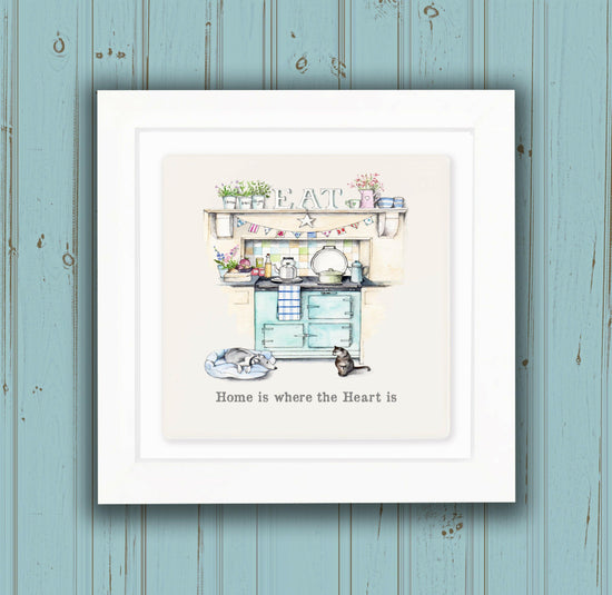 Hand Finished Ceramic Framed Tile Print - Aga Home Is Where The Heart Is Design - Home Decor - Gifts for Her - Crumble and Core