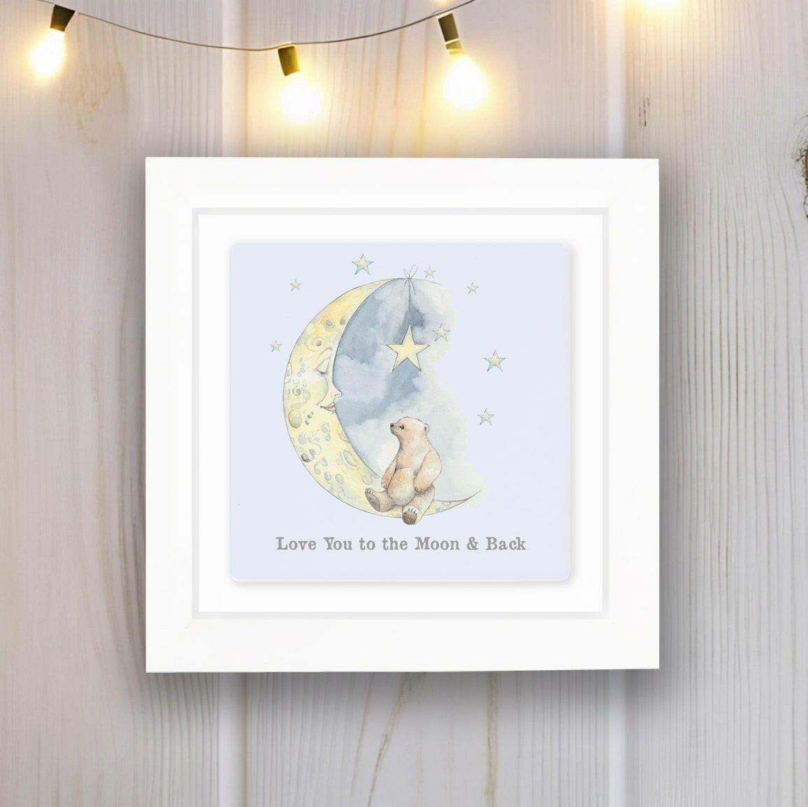 Hand Finished Ceramic Framed Tile Print - Bear & Moon Design - Home Decor - Gifts for Her - Nursery Decor - Newborn Gifts - Crumble and Core