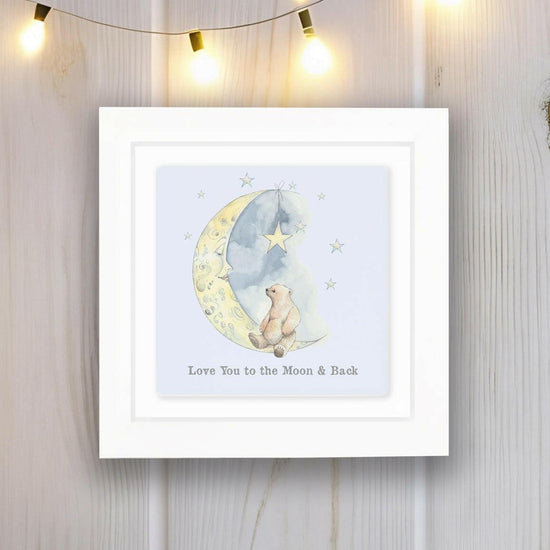 Hand Finished Ceramic Framed Tile Print - Bear & Moon Design - Home Decor - Gifts for Her - Nursery Decor - Newborn Gifts - Crumble and Core